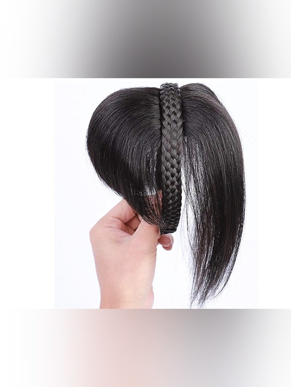 Human Hair Twist Braided Headband Topper Breathable Rose Mesh 10" Natural Black
